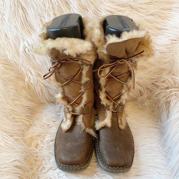 Born Shoes - Born Leather Shearling Lace Up Boots Sz 11